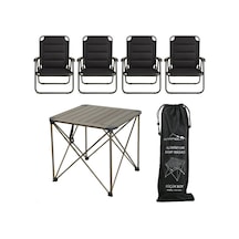 Yekoutdoor Katlanabilir Küçük Alüminyum Kamp Masası Ve 4 Kişilik Konforlu Kamp Sandalyesi Seti Siyah