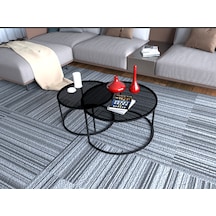 Visal Orta Sehpa Yuvarlak Füme Kırılmaz Cam 2'li Sehpa 80 Cm