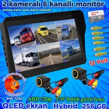 2 Adet 4x3 Cm. Ahd 720p 170 Derece Balık Gözü Kamera 10 İnç 6 Kanallı Qled Ekran 12 V 256 Gb