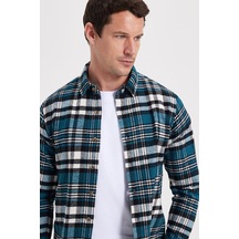 Tudors Erkek Slim Fit Dar Kesim Kareli Kışlık Oduncu Gömlek-42341 Petrol
