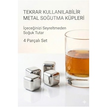 Paslanmaz Çelik Buz Küpü 4 Lü Set İçeceği Sulandırmadan Soğutucu Metal Taş Çok Renkli