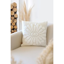 Bohem Özel Tasarım Punch Panç Desen Kare Dekoratif Kırlent Kılıfı 43x43 cm Boho Krem