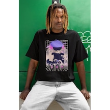 Gojo Satoru Baskılı Unisex Oversize Jujutsu Kaisen Anime Dizi Kar Siyah