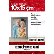 Gerçek Camlı 21lik Düz 10 X 15 Gri Fotoğraf Resim Çerçevesi Ayaklı Arkalık Veya Duvara Asma