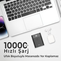 Pb20w 10000mah Type-c Ve Usb Çift Çıkışlı Dijital Ekranlı Mini Powerbank Siyah İphone Huawei Uyumlu