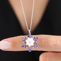 Mia vento Ametist Kristali Kar Çiçeği Flowers Gümüş Kolye