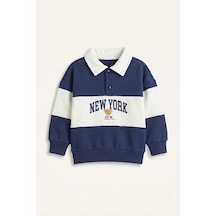 Defacto %100 Pamuk Oversıze Polo Yaka Kolej Baskılı Sweatshirt Kumaşı Sweatshirt Erkek Bebek H9784a526aunv241 Lacivert-nv241