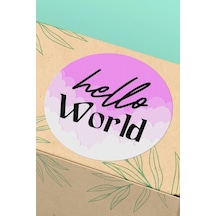 Pembe Hello World Kargo Paketleme Sticker 3x3cm St2138 Çok Renkli