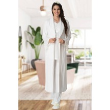 Mecit Pijama Mecit 5416 Bayan Hamile Lohusa Ekru Uzun Sabahlıklı Pijama Takımı