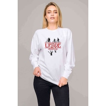 Stranger Things The Upside Down Baskılı Beyaz Kadın Sweatshirt (528338392)