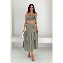 Asprin Fashion Kat Bluz Etek Takım Haki Haki