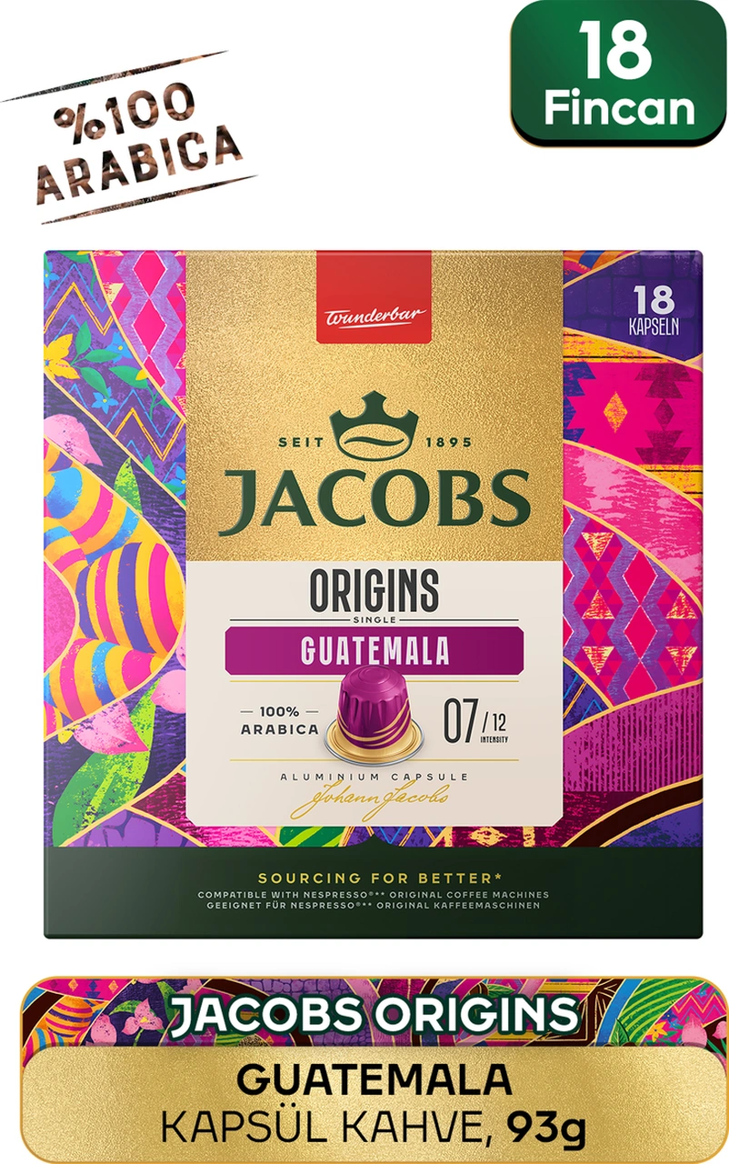 Jacobs Origins Guatemala Nespresso Uyumlu Alüminyum Kapsül Kahve 18'li Kapsül Kahve