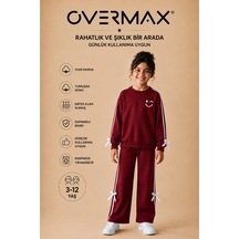 Overmax Kız Çocuk Şerit Ve Fiyonk Detaylı Smile Baskılı Eşofman Takımı 3-12 Yaş Bordo - 931116020 Bordo
