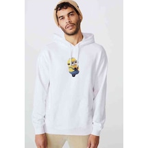 Minion Couple Clipart 3 Baskılı Beyaz Erkek Örme Kapşonlu Sweat