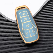 Ford Fusion Mondeo Explorer Mustang F150 Uyumlu Gold Kenar Tpu Anahtar Kılıfı Mavi