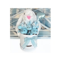 Özel Kututusunda 45 Cm Beyaz Jellycat Tavşan, 5'li Tavşancıklar Ve Folyo Kalp Balonlu Set-ayıcık Buketi
