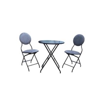 Katlanabilir Gri Kumaş Metal Masa Ve Sandalye Takımı - 2 Sandalye