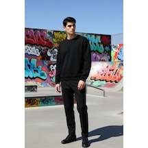 Benerly Erkek Bisiklet Yaka Standart Kol Waffle Kalıp Sweatshirt Fonksiyo siyah