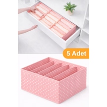 Serstil 5 Adet - 5 Bölmeli Dolap Ve Çekmece Içi Düzenleyici Saklama Kutusu Organizer - Pembe Benekli Pembe Puantiye