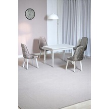 Still Beyaz Mdf 70x110 Sabit Mutfak Masası Takımı Beyaz Metal Ayak 4 Cappucino Sandalye Cappucino