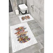 Buççin Online Mağaza Su Emici Yumuşak Kaymaz Taban Sünger Dolgulu Yıkanabilir Dekoratif Banyo Paspası Takımı Doruk Polyes Çok Renkli