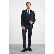 Süvari Lacivert Slim Sivri Yaka 6 Drop Yelekli Takım Elbise Stk1001100003-m09