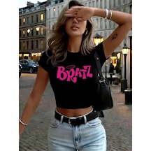Tarzsokak Y2k Pembe Bratz Mektup Baskılar Bayan Kırpma Üstleri Yaz Yumuşak Yüksek Elastik Sokak Şıklığı Siyah