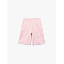 Koton Keten Karışımlı Cepli Katlamalı Düz Paça Çizgili Bermuda Şort Pınk Strıpe 6sak40310pw Pembe