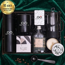 Logonuza Özel 10 Kutu Premium Hediye Seti Ahşap Kutulu Termos, French Press Ve Kahve Seti