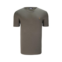 T8568 Dewberry V Yaka Erkek T-shırt-düz Haki