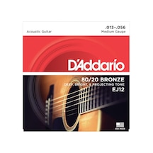 D'addario Ej12 80/20 Bronze Akustik Gitar Tel Seti - 13-56 Medium Profesyonel Güçlü Ses Hacmi, Sert Tansiyon, Kristal Netliğinde Tizler Ve Yüksek Volüm