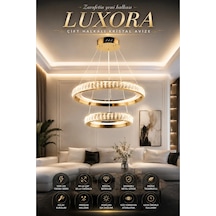 Modern Premium Gold Ledli Avize 2 Halkalı Sarkıt Avize Salon Yemek Odası Avizesi 50w