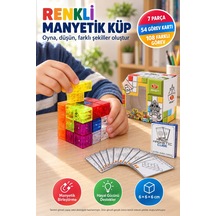 Manyetik Küp Blok 7 Parça Şeffaf Renkli Zeka Ve Stem Yapı Oyuncağı 54 Kartlı 6 X 6 X 6 Cm