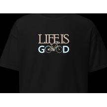 Wildstyle Life Is Good Bisiklet Dişli Vintage Bisikletçi Baskılı Unisex Bisiklet Yaka Pamuklu Tişört Siyah