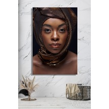 Dikey Kanvas Tablo Tekli Kuaför Güzellik Salonu Makyaj Başı Sarılı Şık Afro-amerikalı Model 2839