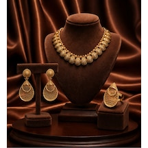 Sorélia Altın Kaplama Kolye Yüzük Küpe 3'lü Luxury Takı Seti Davet&özel Gün Sorélia Altın Kaplama Kolye Yüzük Küpe 3'lü Luxury Takı Seti Davet&özel Gün