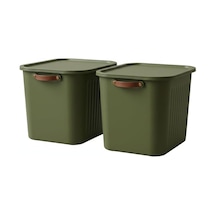 Ayrex 2 Adet Modern Kapaklı Büyük Boy Saklama Kutu Seti -20 Litre Yeşil- Taşınabilir Kulplu, Dolap İçi Düze Genel