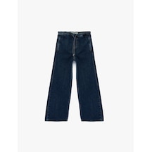 Koton Pamuklu Beli Bağcıklı Geniş Paça Denim Pantolon Koyu İndigo 6skg40033ad Koyu Indigo