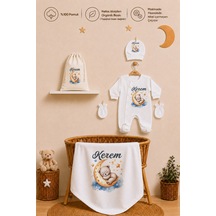 Pia Baby İsme Özel Erkek Bebek Hastane Çıkışı Battaniyeli Tulum Seti %100 Pamuk Ham Bez Kıyafet Kesesi Yenidoğan Bebek Hediyesi 1001btk3x Ekru
