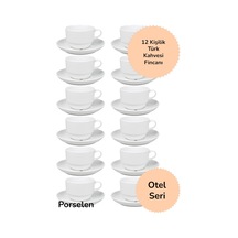 12 Kişilik Otel Seri Porselen Türk Kahvesi Fincanı Beyaz