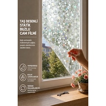 Deconitte Statik Cam Filmi 60x100cm Yapışkansız Mahremiyet Prizmatik Gökkuşağı Efektli Taş Desenli Dekoratif Kaplama