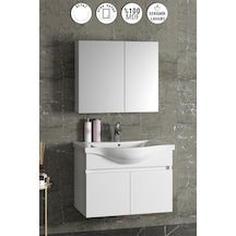 Yıldız 80 Cm Beyaz Mdf Seramik Lavabolu Asma Banyo Dolabı Takımı Beyaz