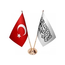Masa Üstü Afganistan Bayrağı Türk Bayrağı İkili Pirinç Direk Masa
