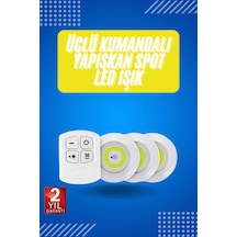 Hubrendy Tekno Yapışkanlı 3'lü Spot Led Işık Lamba Montajsız Pilli Uzaktan Kumandalı