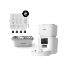 Xenon Smart Akıllı Beyaz Mama Kabı Ultra Sessiz Çelik Su Pınarı ve Yedek Filtre 3'lü Pet Seti