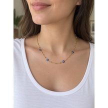 Nazar Boncuklu Dorika Zincir Minimal Kadın Gold Renk Kolye 40+5 Cm 316l Paslanmaz Çelik Renkli
