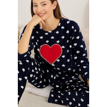 Siyah İnci Polar Kışlık Örme Pijama Takım 25222064 Lacivert