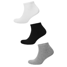3 Çift Kadın Düz Patik Çorap Penye Çorap Mix Beyaz - Gri - Siyah