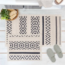 Bluenityy Hat Doğal Pamuk 2'li Banyo Paspası - Lacivert - 60x100 Cm + 50x60 Cm Renkli