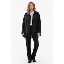 Marsel&leon Marsel Leon Kadın Oversize Püskül Detaylı Düğmeli Kaşe Kaban Siyah